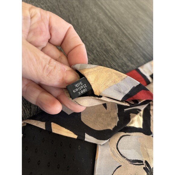 Bugatti Vintage Silk Men Neck Tie Abstract Made In USA Lined Taupe Rust - Picture 7 of 9